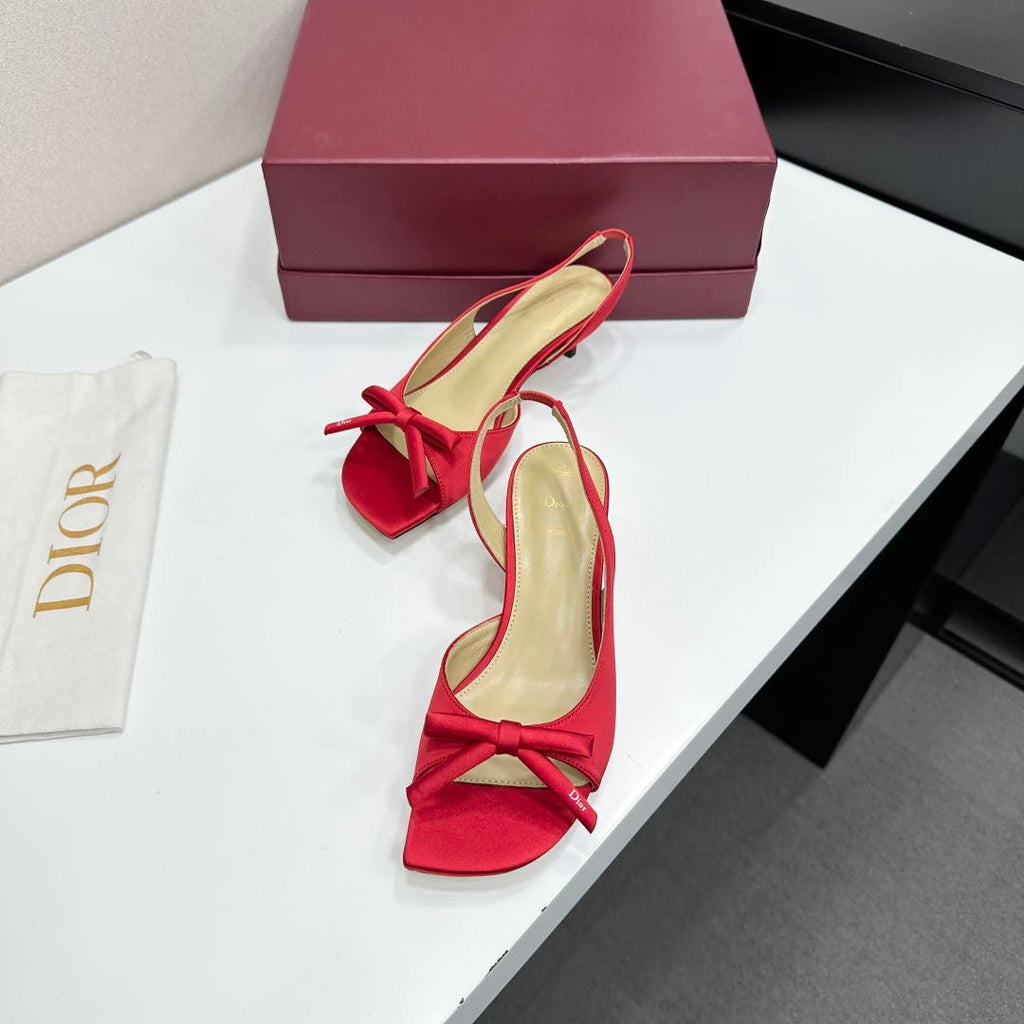 Dior Women Bow Heeled Slingback Sandal KCO576LAB_S23T Lambskin D10032