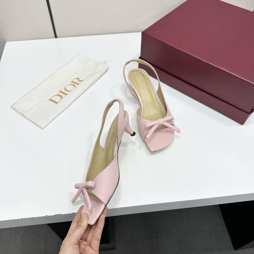 Dior Women Bow Heeled Slingback Sandal KCO576LAB_S23T Lambskin D10033