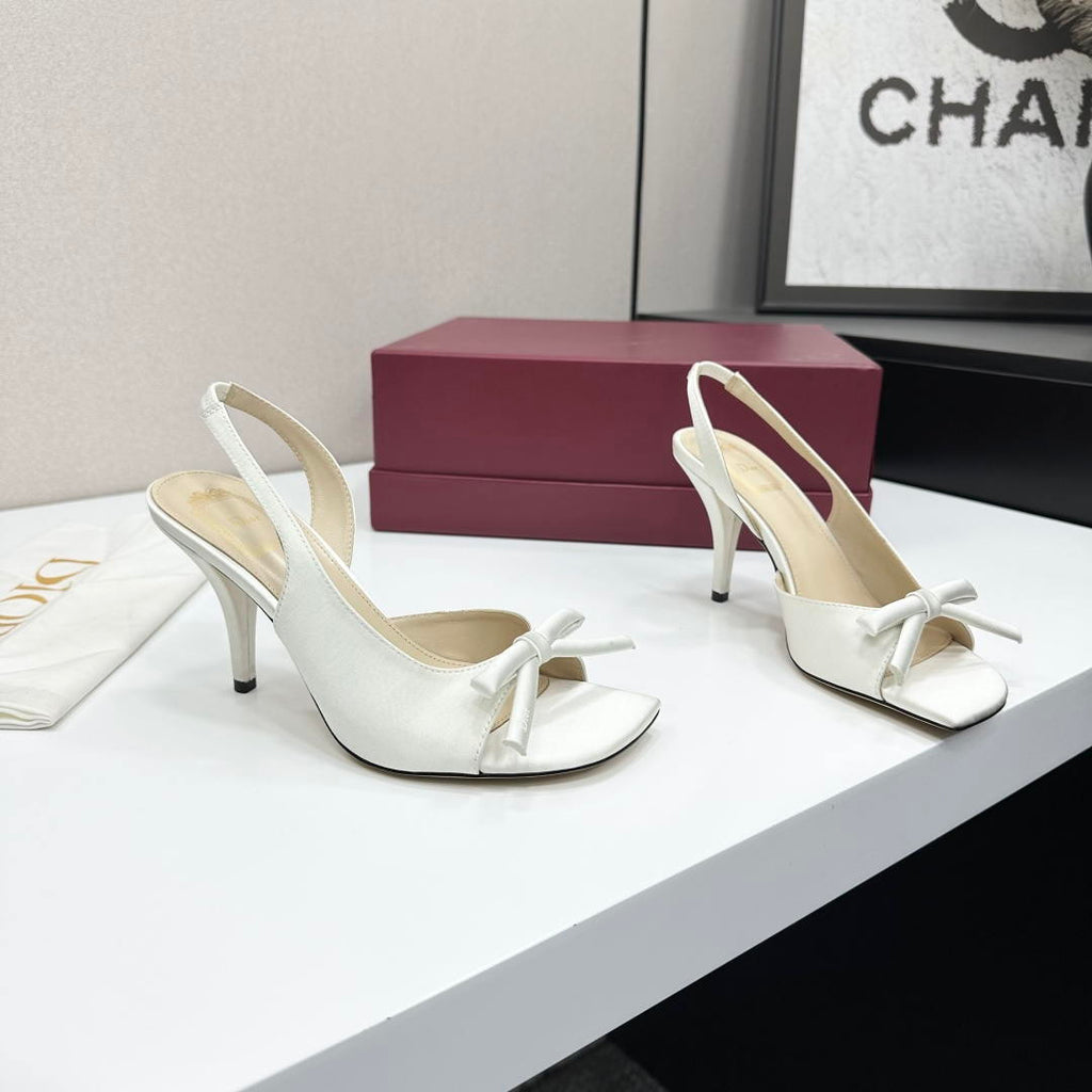 Dior Women Bow Heeled Slingback Sandal KCO579SAT_S10W Satin D10039