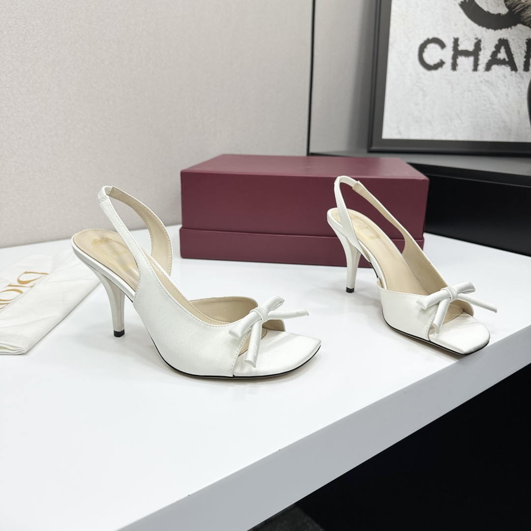 Dior Women Bow Heeled Slingback Sandal KCO579SAT_S10W Satin D10039