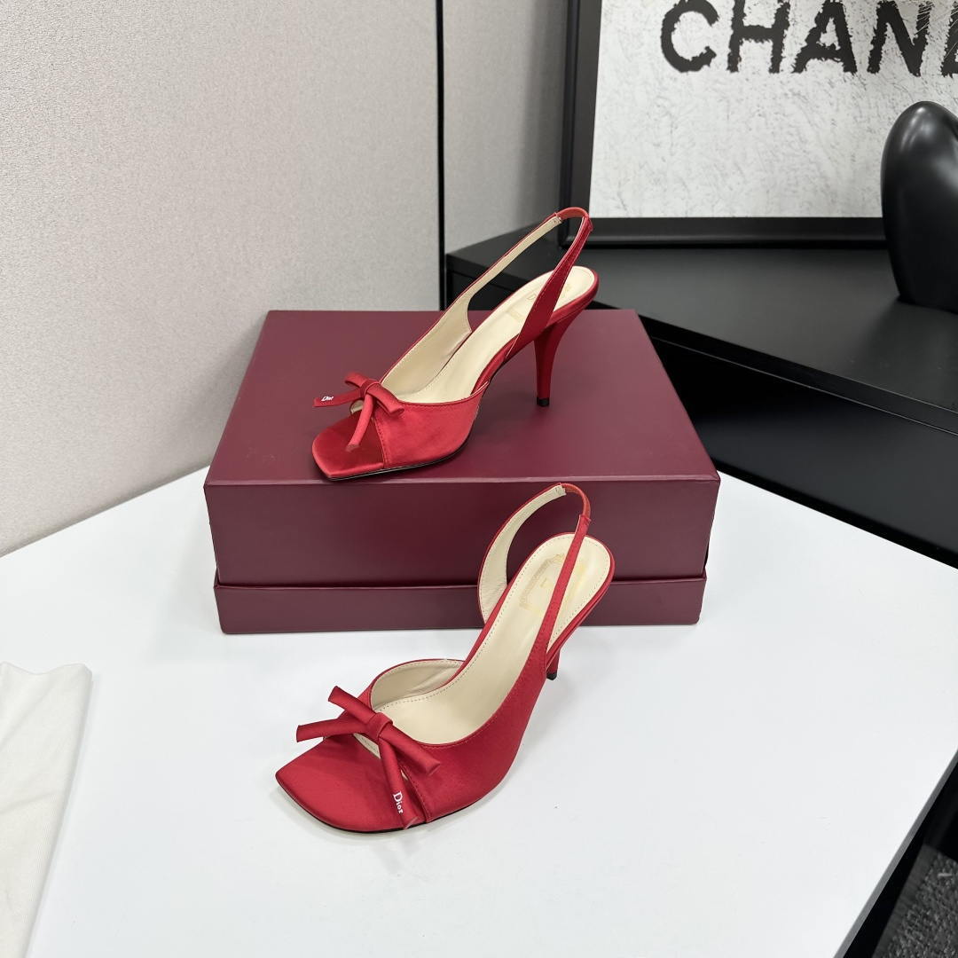 Dior Women Bow Heeled Slingback Sandal KCO579SAT_S10W Satin D10040