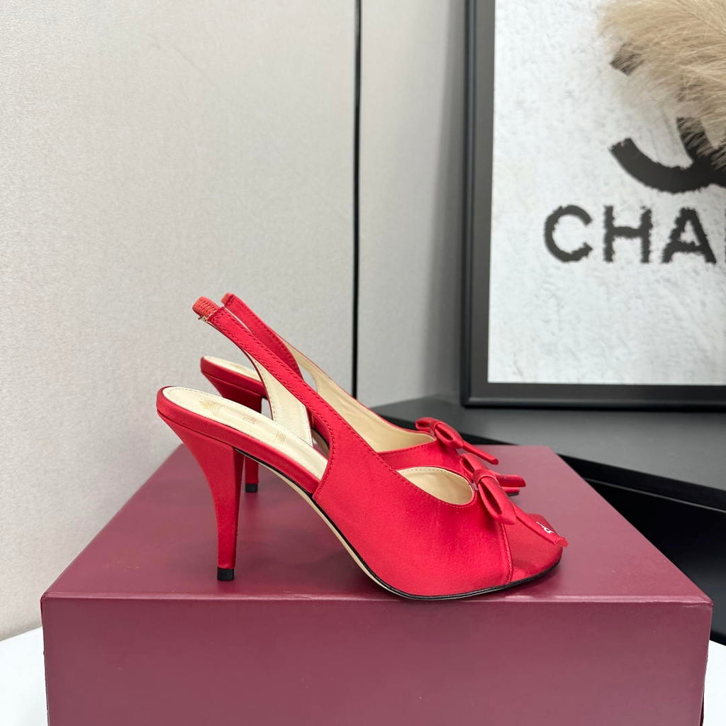 Dior Women Bow Heeled Slingback Sandal KCO579SAT_S10W Satin D10040
