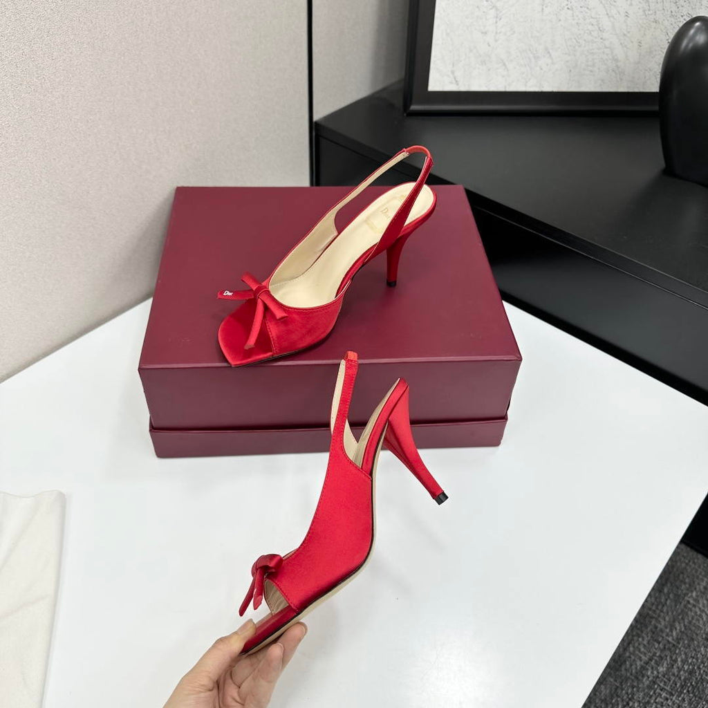 Dior Women Bow Heeled Slingback Sandal KCO579SAT_S10W Satin D10040