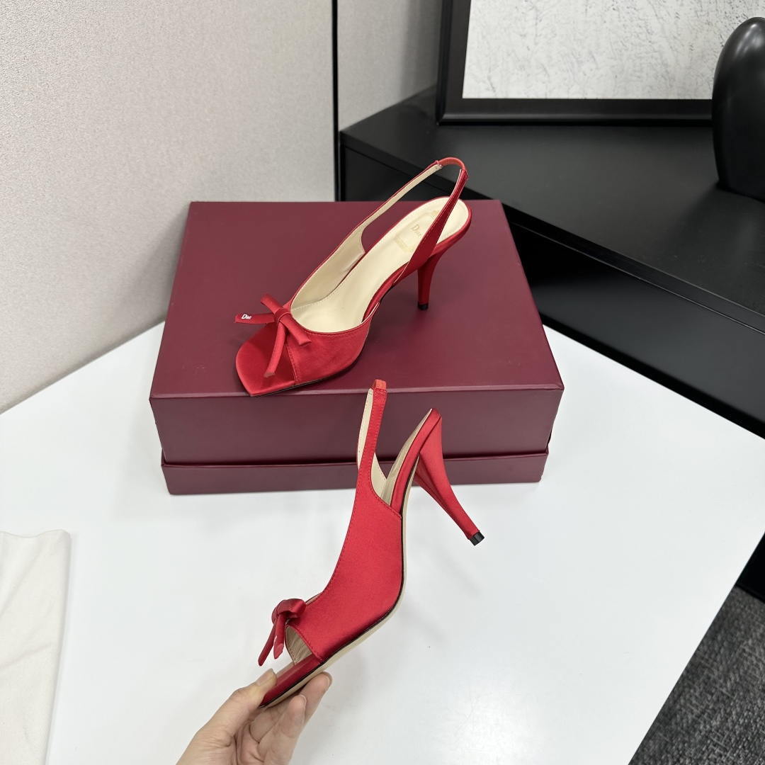 Dior Women Bow Heeled Slingback Sandal KCO579SAT_S10W Satin D10040
