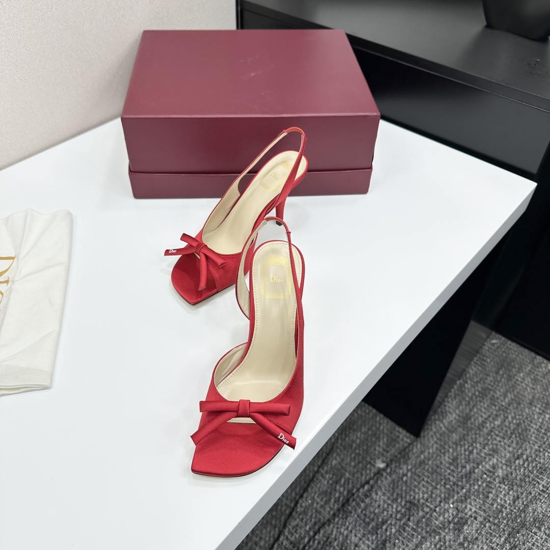 Dior Women Bow Heeled Slingback Sandal KCO579SAT_S10W Satin D10040