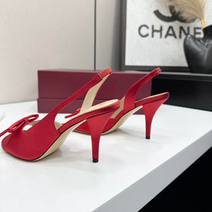 Dior Women Bow Heeled Slingback Sandal KCO579SAT_S10W Satin D10040 - US 4=Euro 35 - View 5