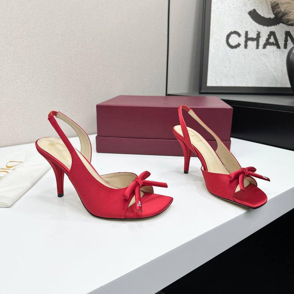 Dior Women Bow Heeled Slingback Sandal KCO579SAT_S10W Satin D10040