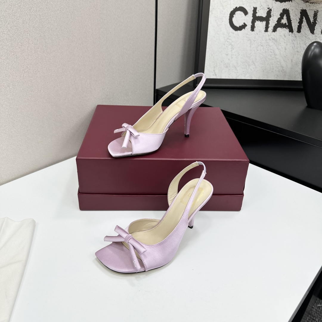 Dior Women Bow Heeled Slingback Sandal KCO579SAT_S10W Satin D10041