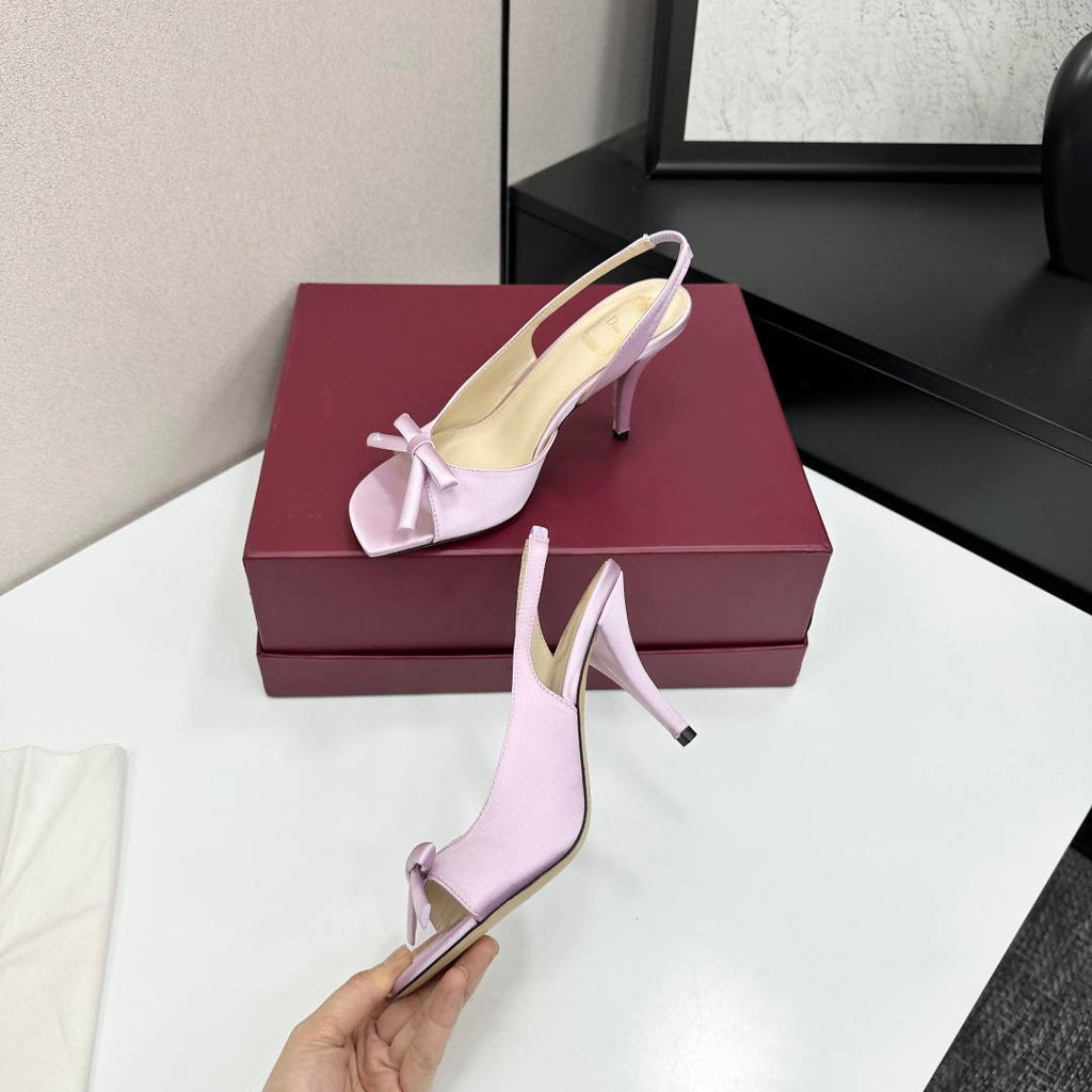 Dior Women Bow Heeled Slingback Sandal KCO579SAT_S10W Satin D10041