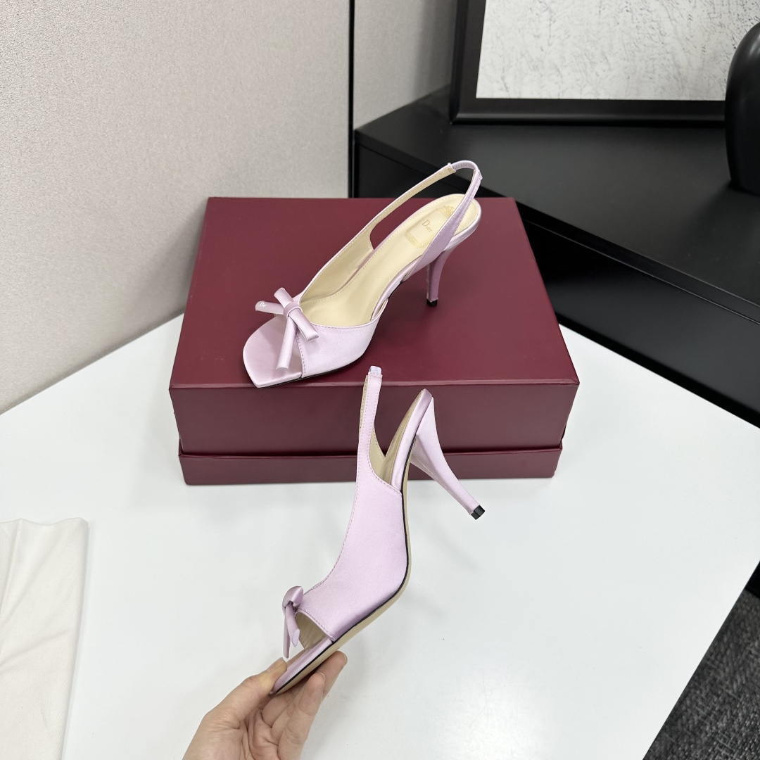 Dior Women Bow Heeled Slingback Sandal KCO579SAT_S10W Satin D10041