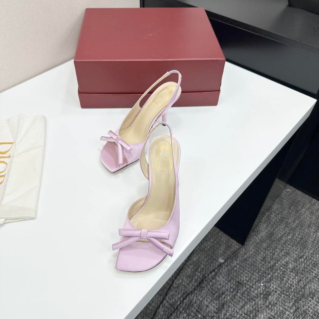Dior Women Bow Heeled Slingback Sandal KCO579SAT_S10W Satin D10041