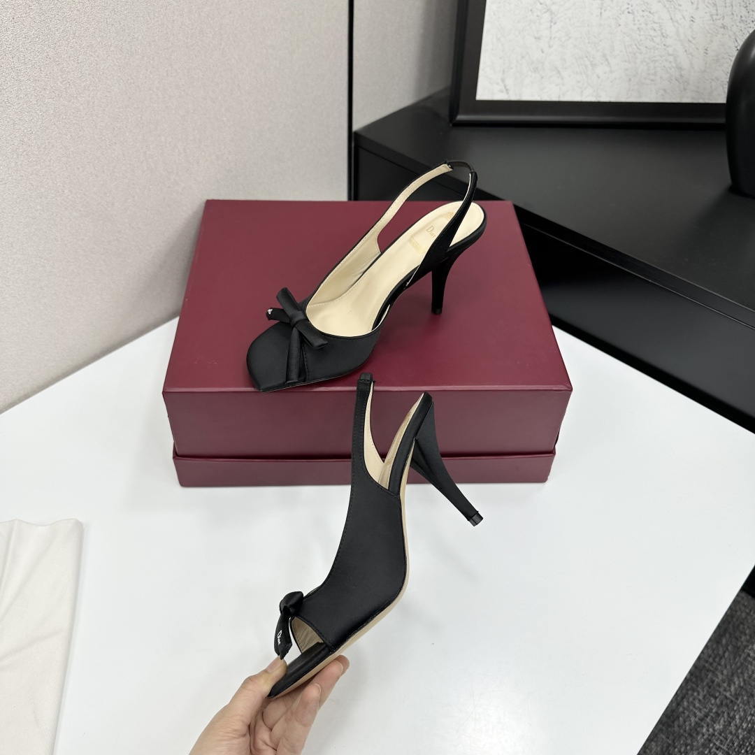 Dior Women Bow Heeled Slingback Sandal KCO579SAT_S10W Satin D10042