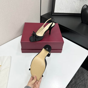 Dior Women Bow Heeled Slingback Sandal KCO579SAT_S10W Satin D10042 - US 4=Euro 35 - View 4