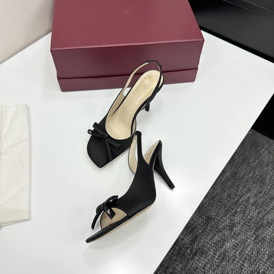 Dior Women Bow Heeled Slingback Sandal KCO579SAT_S10W Satin D10042