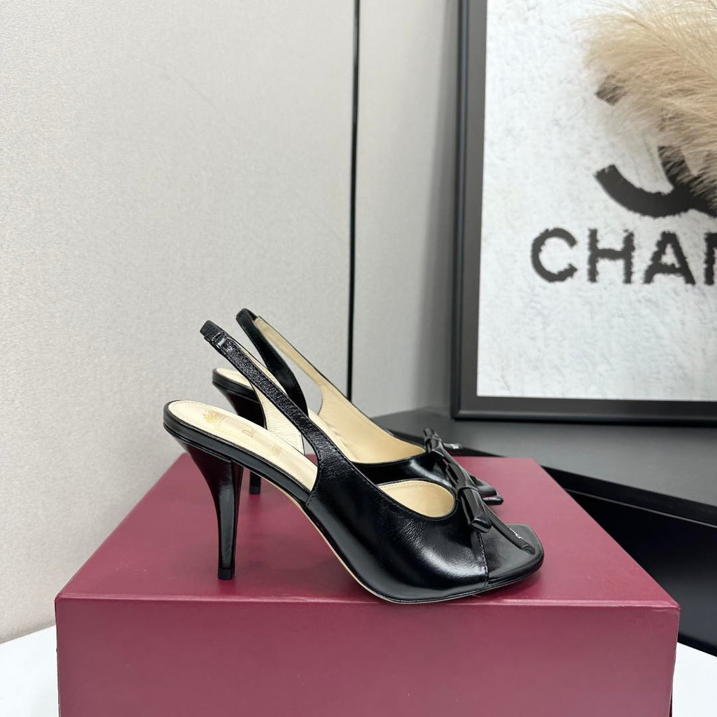 Dior Women Bow Heeled Slingback Sandal KCO579SAT_S10W Lambskin D10046