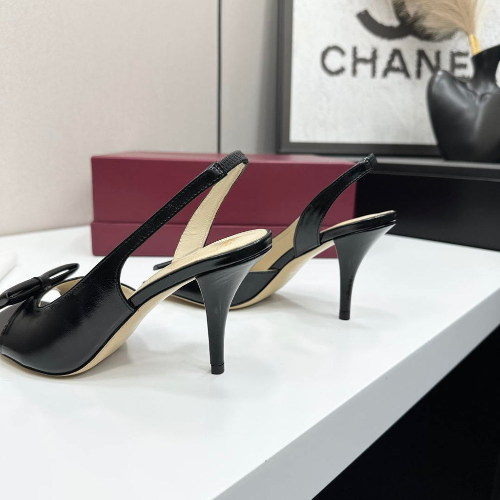 Dior Women Bow Heeled Slingback Sandal KCO579SAT_S10W Lambskin D10046