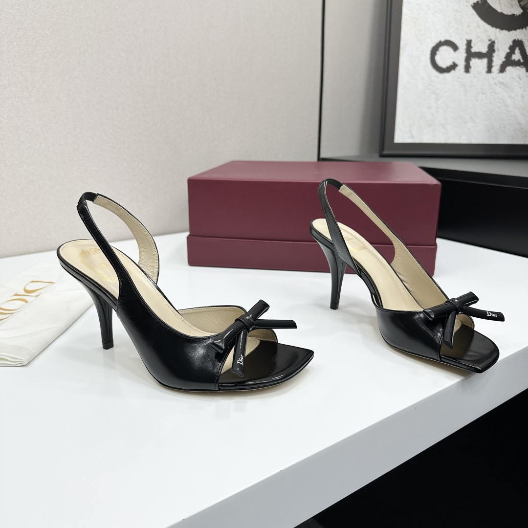 Dior Women Bow Heeled Slingback Sandal KCO579SAT_S10W Lambskin D10046