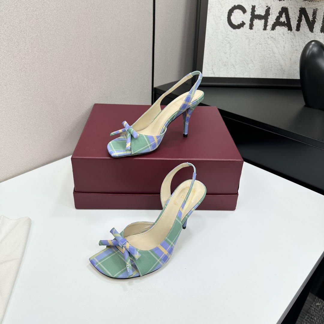 Dior Women Bow Heeled Slingback Sandal KCO579SAT_S10W Satin D10043