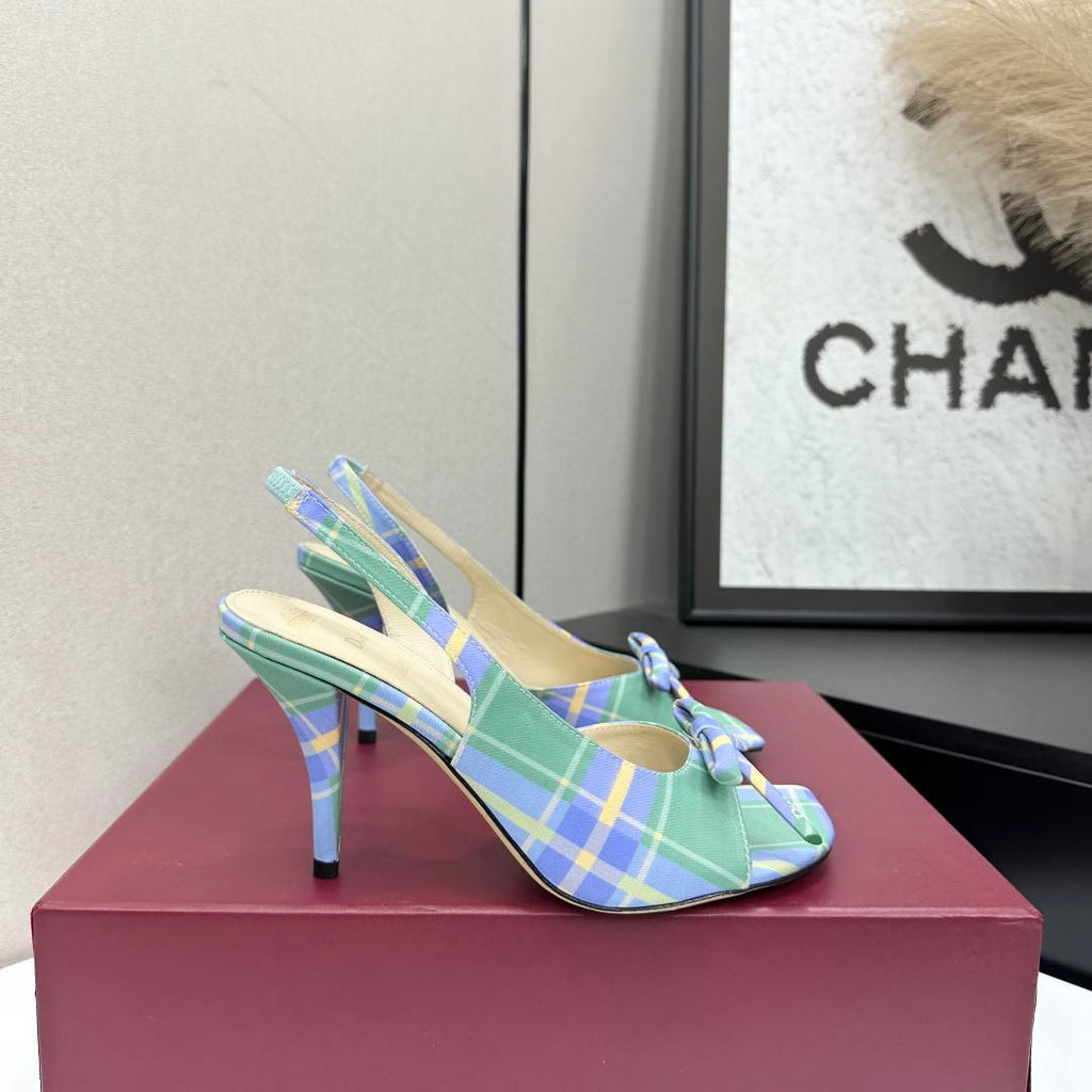 Dior Women Bow Heeled Slingback Sandal KCO579SAT_S10W Satin D10043