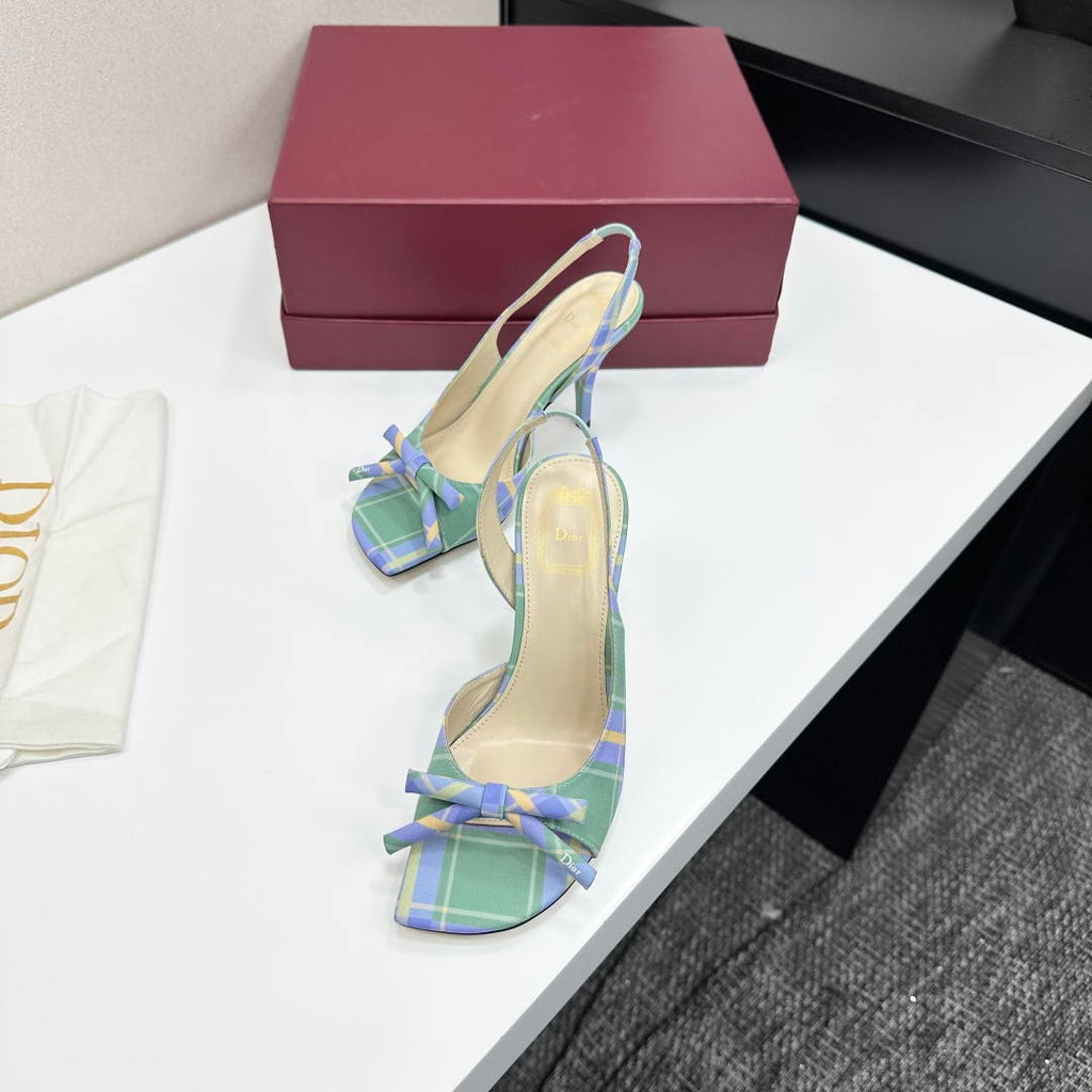 Dior Women Bow Heeled Slingback Sandal KCO579SAT_S10W Satin D10043