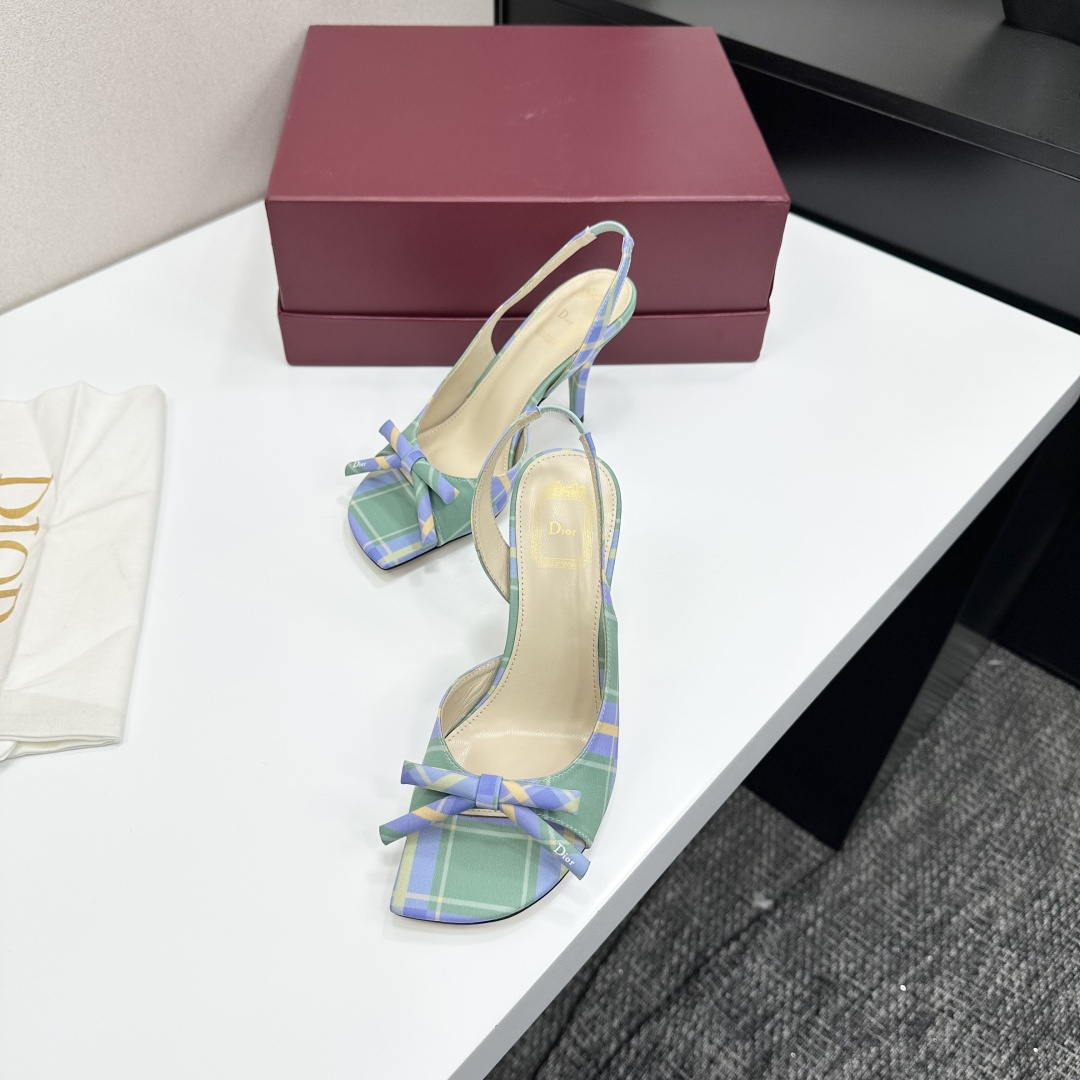 Dior Women Bow Heeled Slingback Sandal KCO579SAT_S10W Satin D10043
