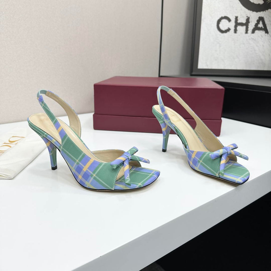 Dior Women Bow Heeled Slingback Sandal KCO579SAT_S10W Satin D10043