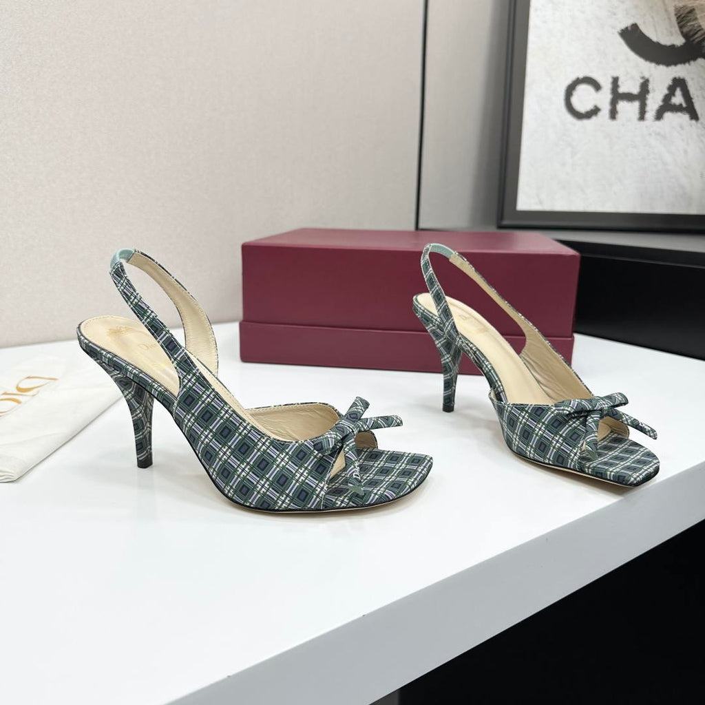Dior Women Bow Heeled Slingback Sandal KCO579SAT_S10W Satin D10044