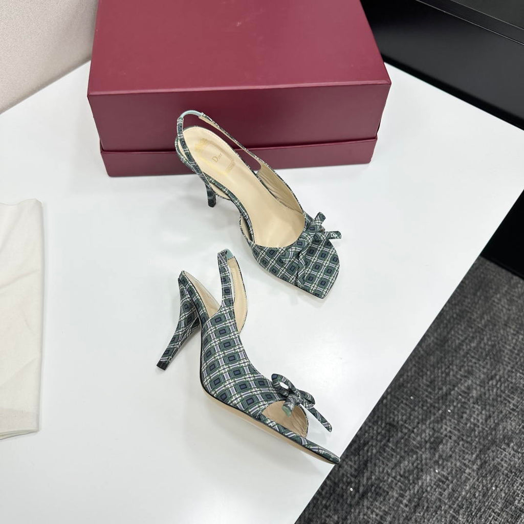 Dior Women Bow Heeled Slingback Sandal KCO579SAT_S10W Satin D10044