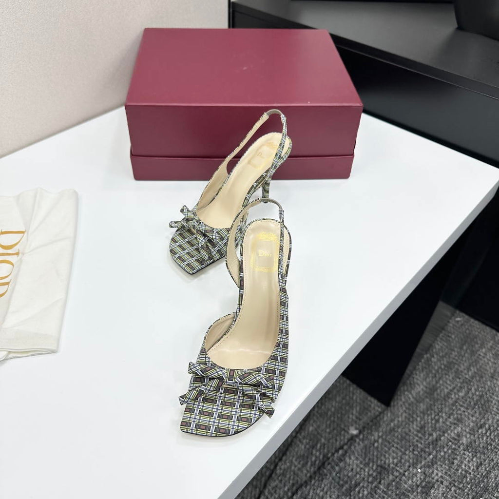 Dior Women Bow Heeled Slingback Sandal KCO579SAT_S10W Satin D10045