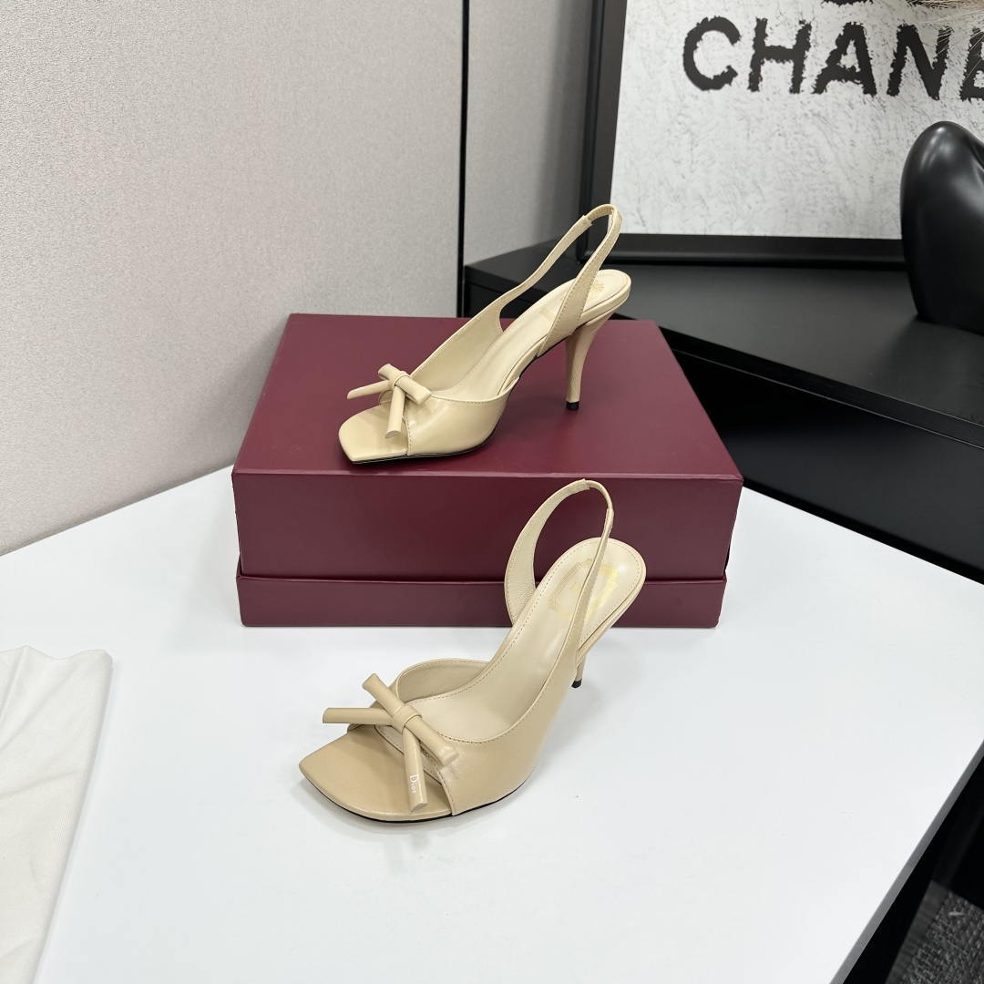 Dior Women Bow Heeled Slingback Sandal KCO579SAT_S10W Lambskin D10038
