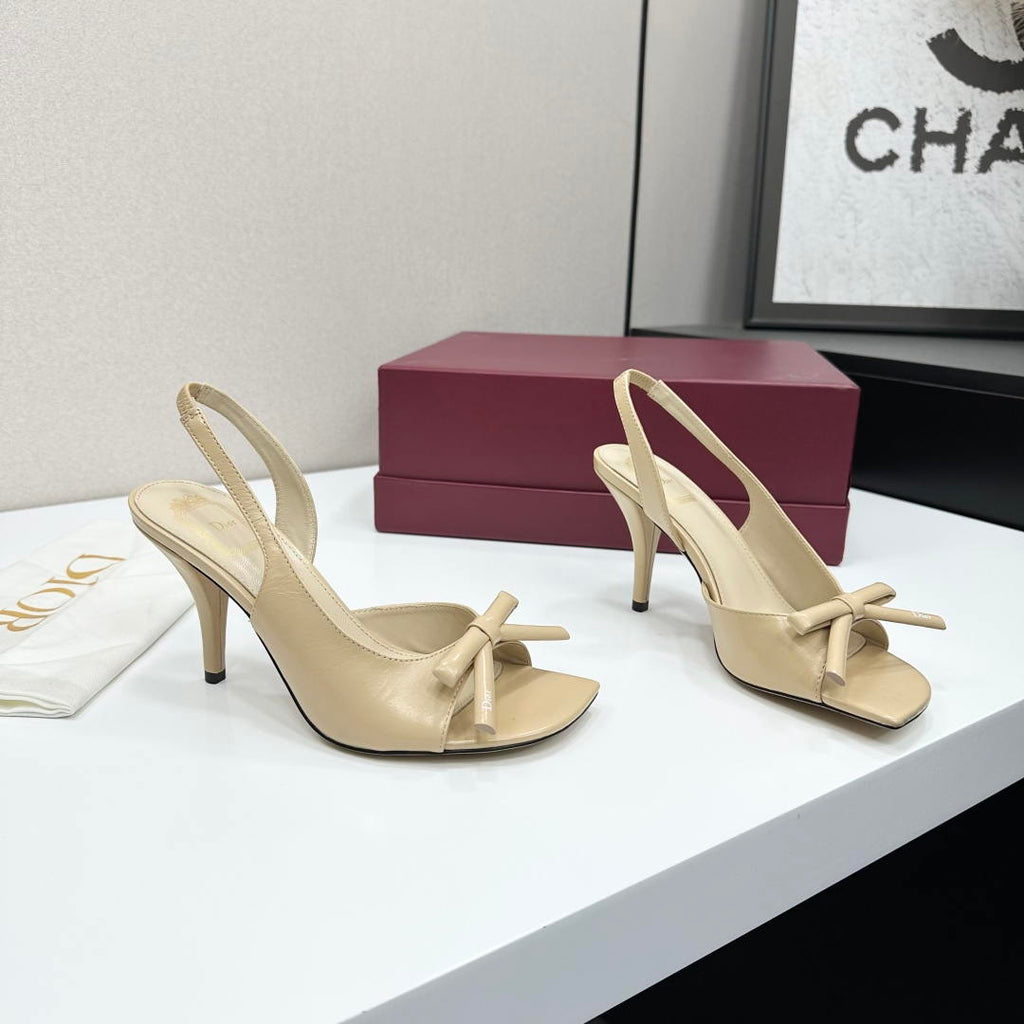 Dior Women Bow Heeled Slingback Sandal KCO579SAT_S10W Lambskin D10038