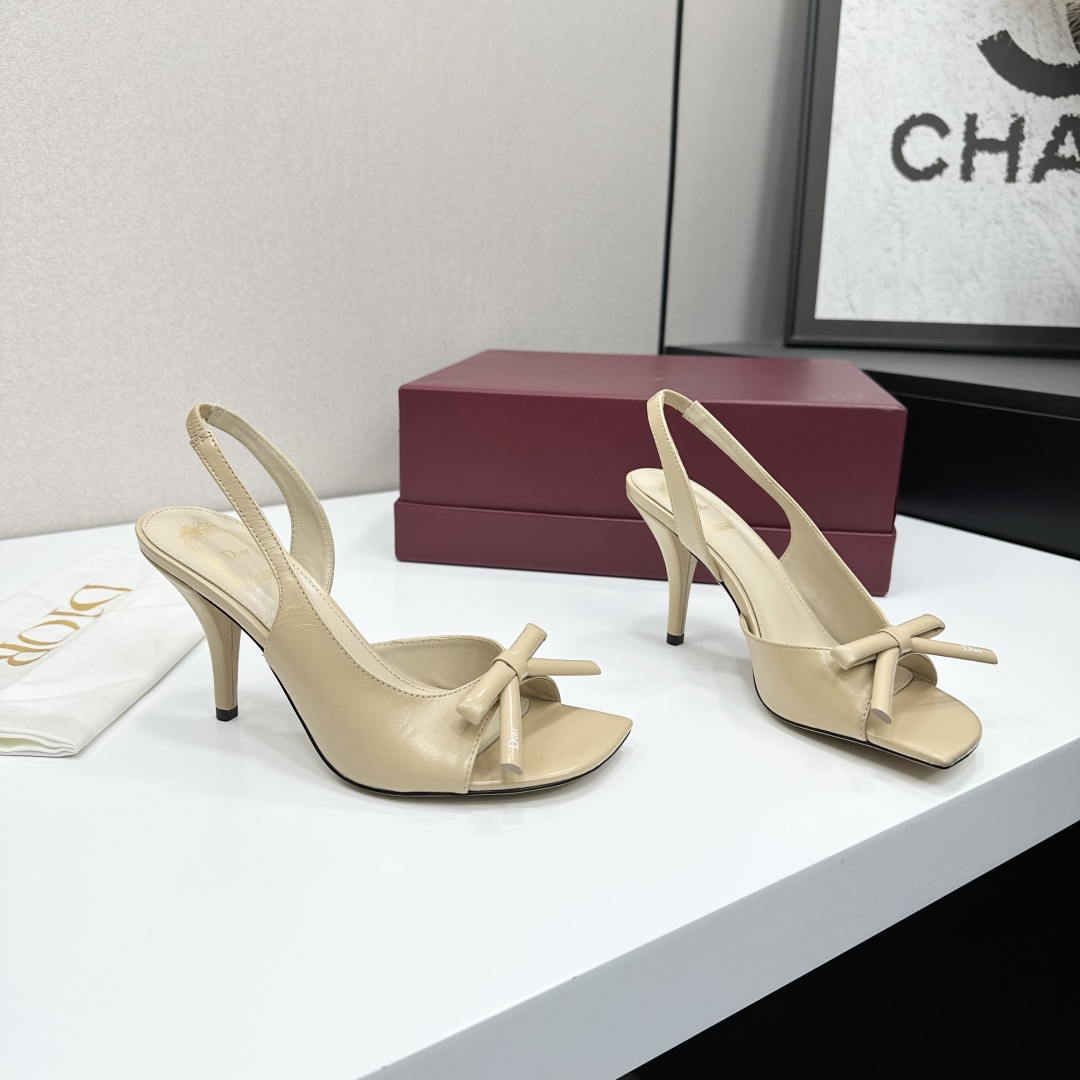 Dior Women Bow Heeled Slingback Sandal KCO579SAT_S10W Lambskin D10038