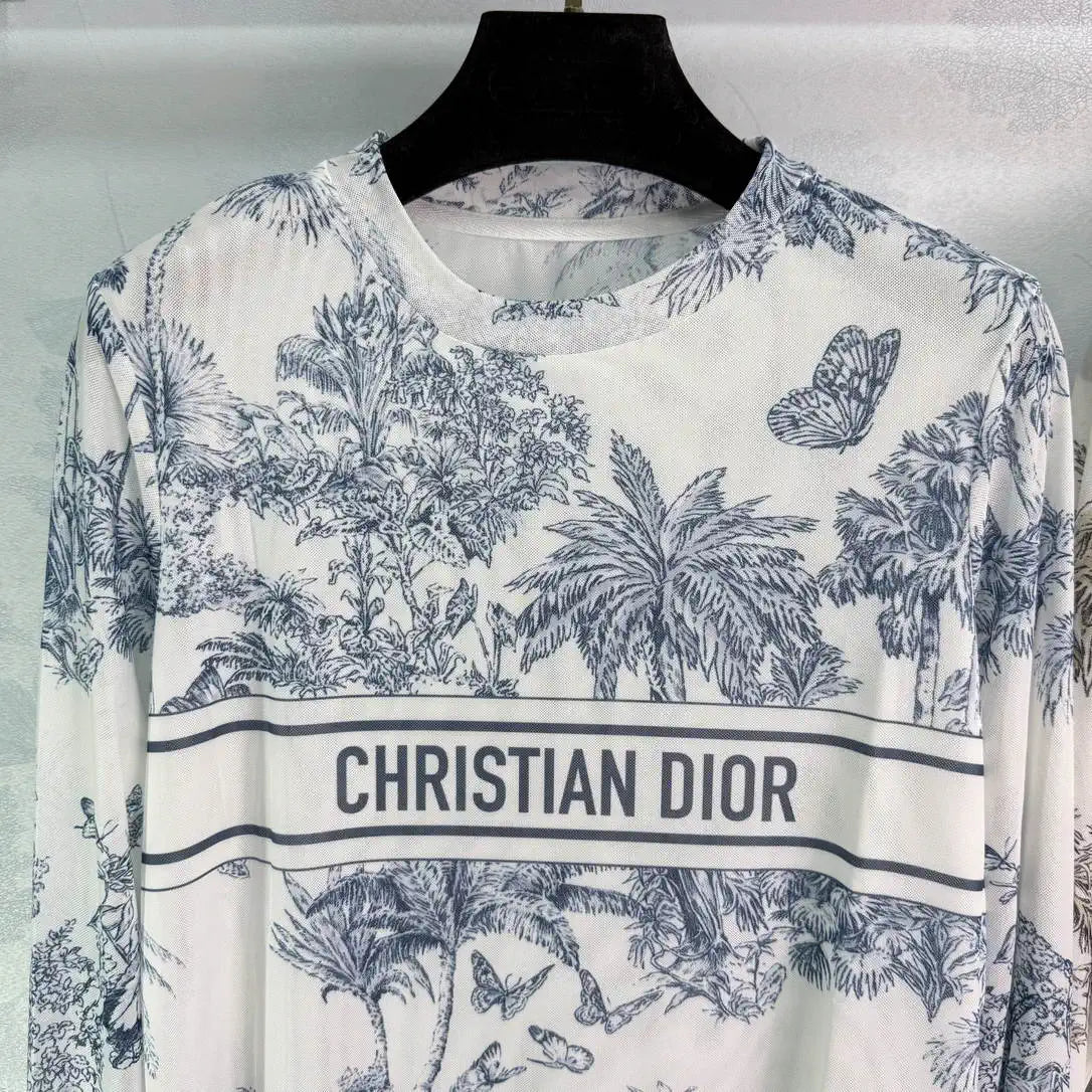 Dior Women Coconut Tree Butterfly T-shirt D38618