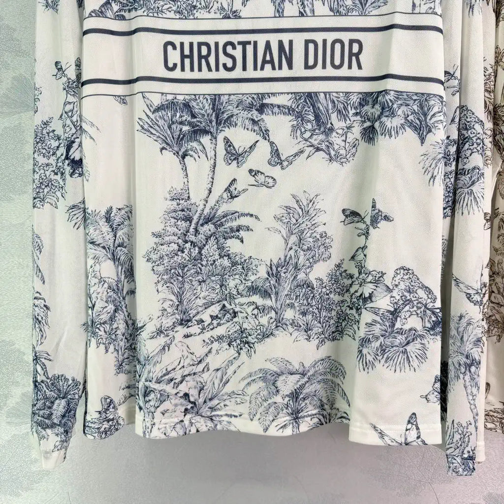 Dior Women Coconut Tree Butterfly T-shirt D38618