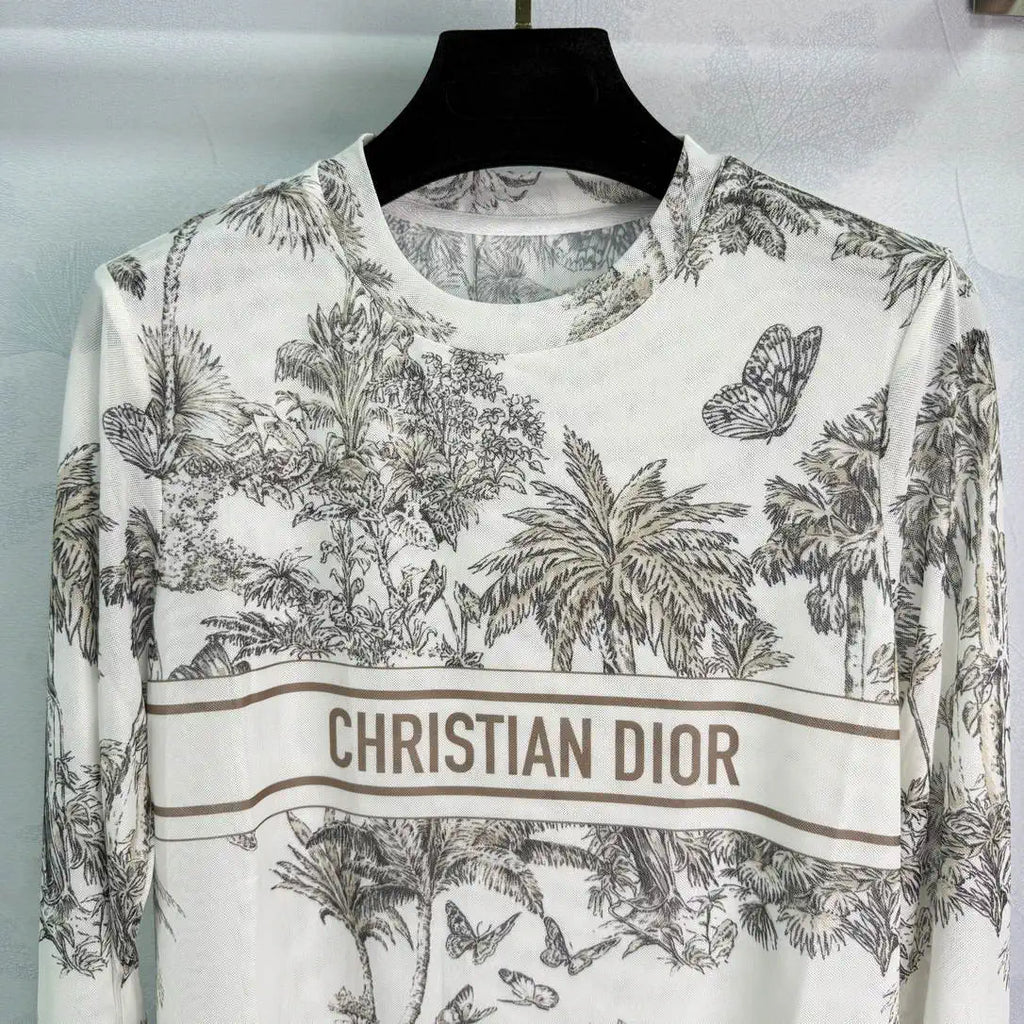 Dior Women Coconut Tree Butterfly T-shirt D38618