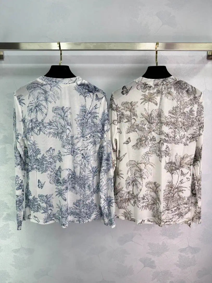 Dior Women Coconut Tree Butterfly T-shirt D38618