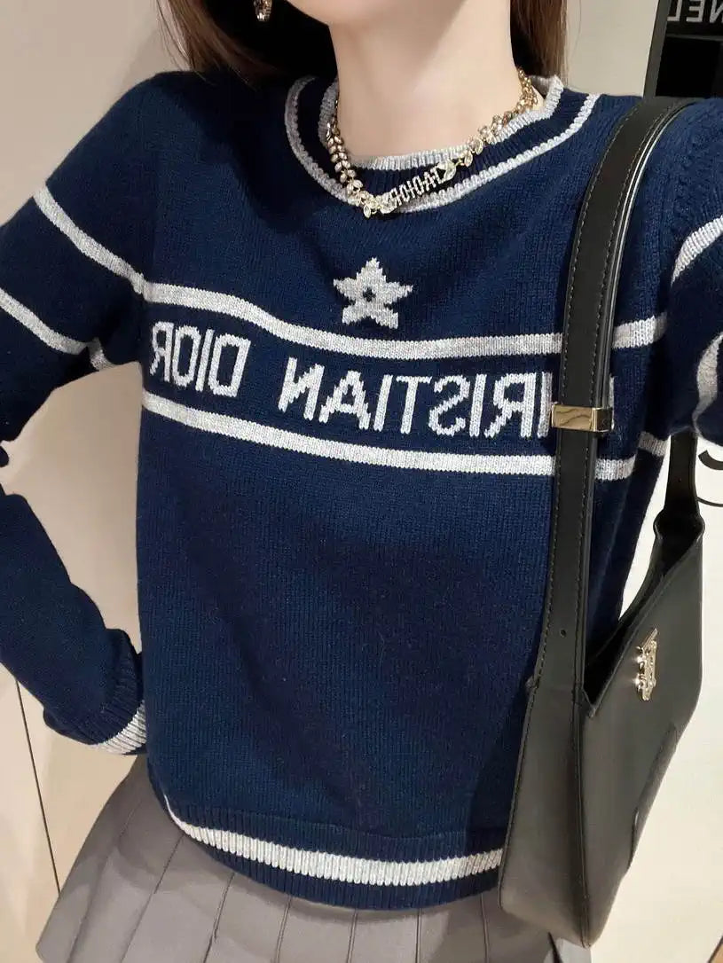 Dior Women Five-pointed star jacquard logo knitted long sleeve cashmere Sweater D38614