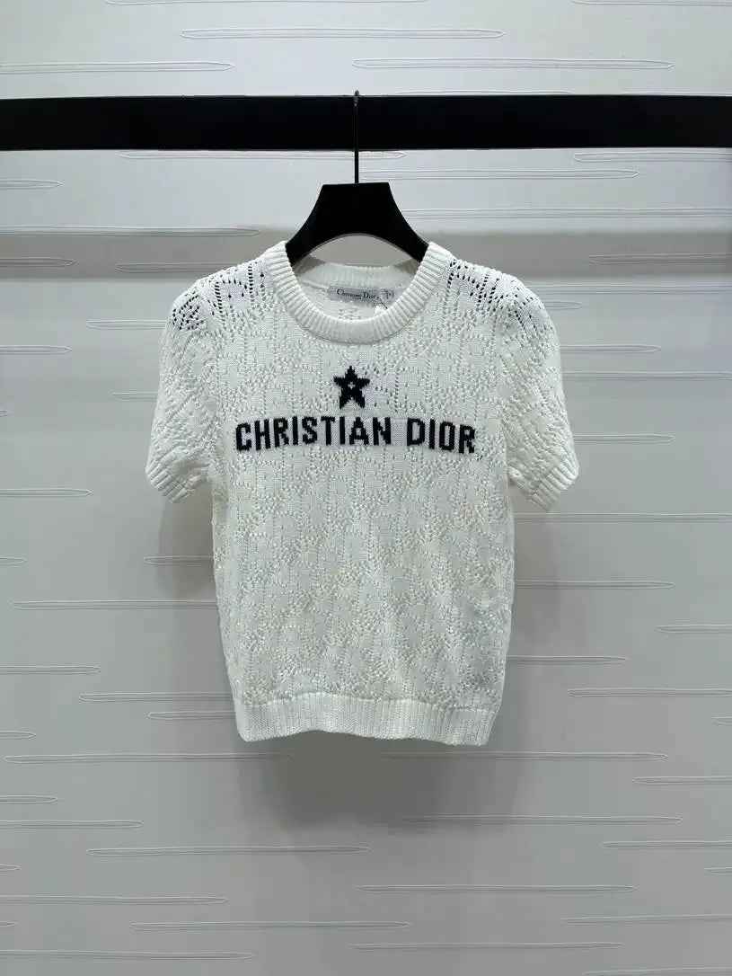 Dior Women Knitted short sleeves hollow jacquard Sweater D38618