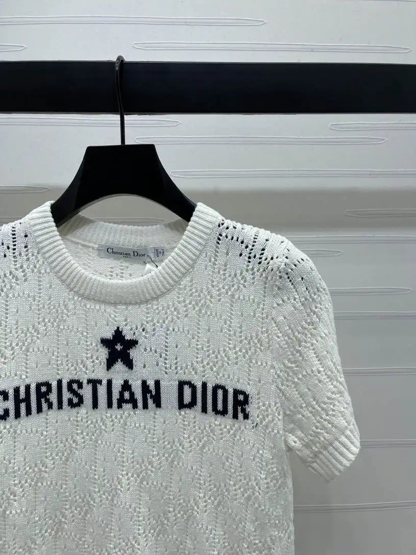 Dior Women Knitted short sleeves hollow jacquard Sweater D38618