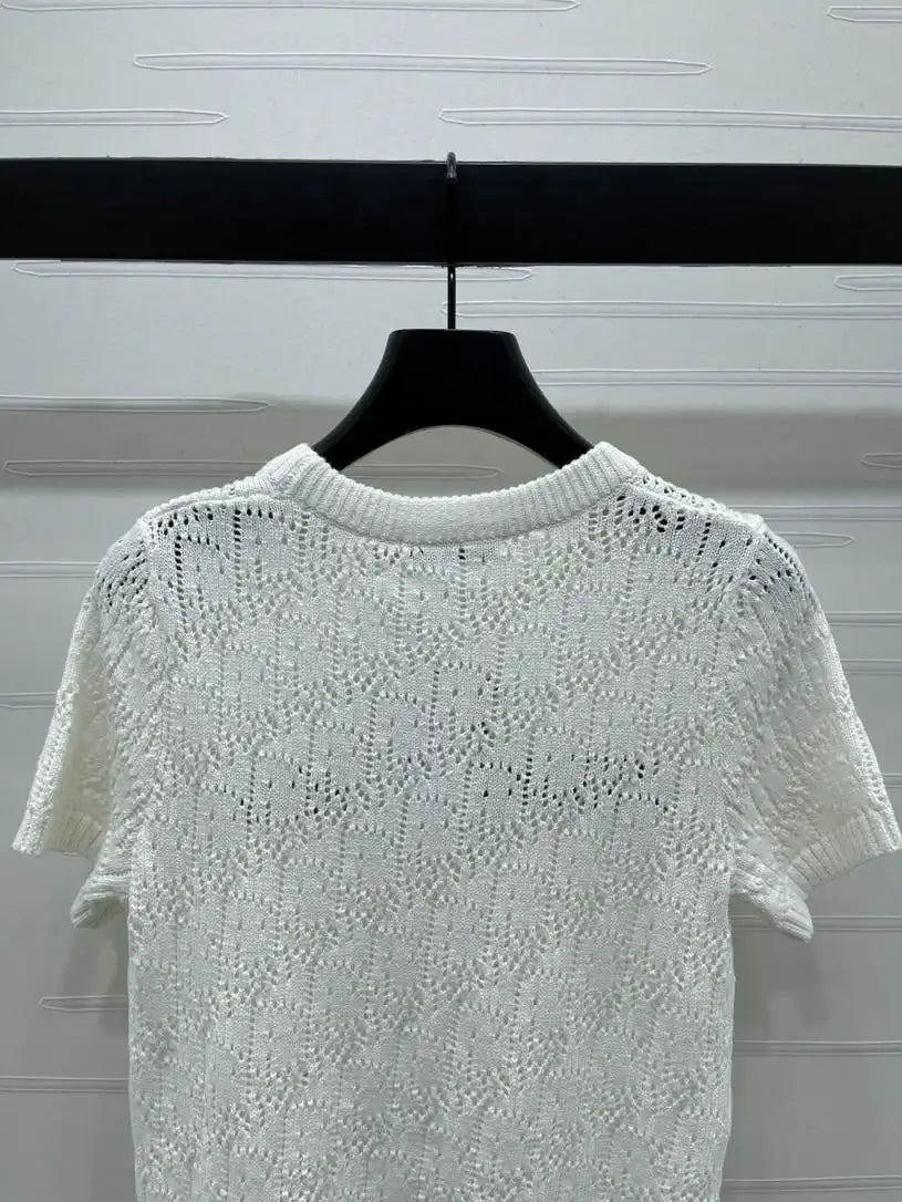 Dior Women Knitted short sleeves hollow jacquard Sweater D38618
