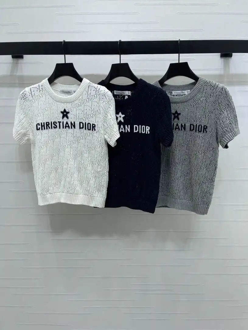 Dior Women Knitted short sleeves hollow jacquard Sweater D38618