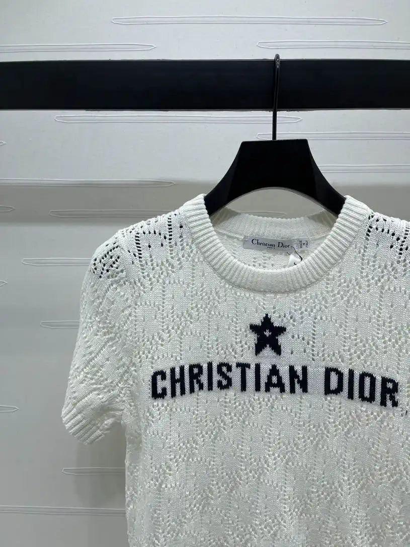 Dior Women Knitted short sleeves hollow jacquard Sweater D38618