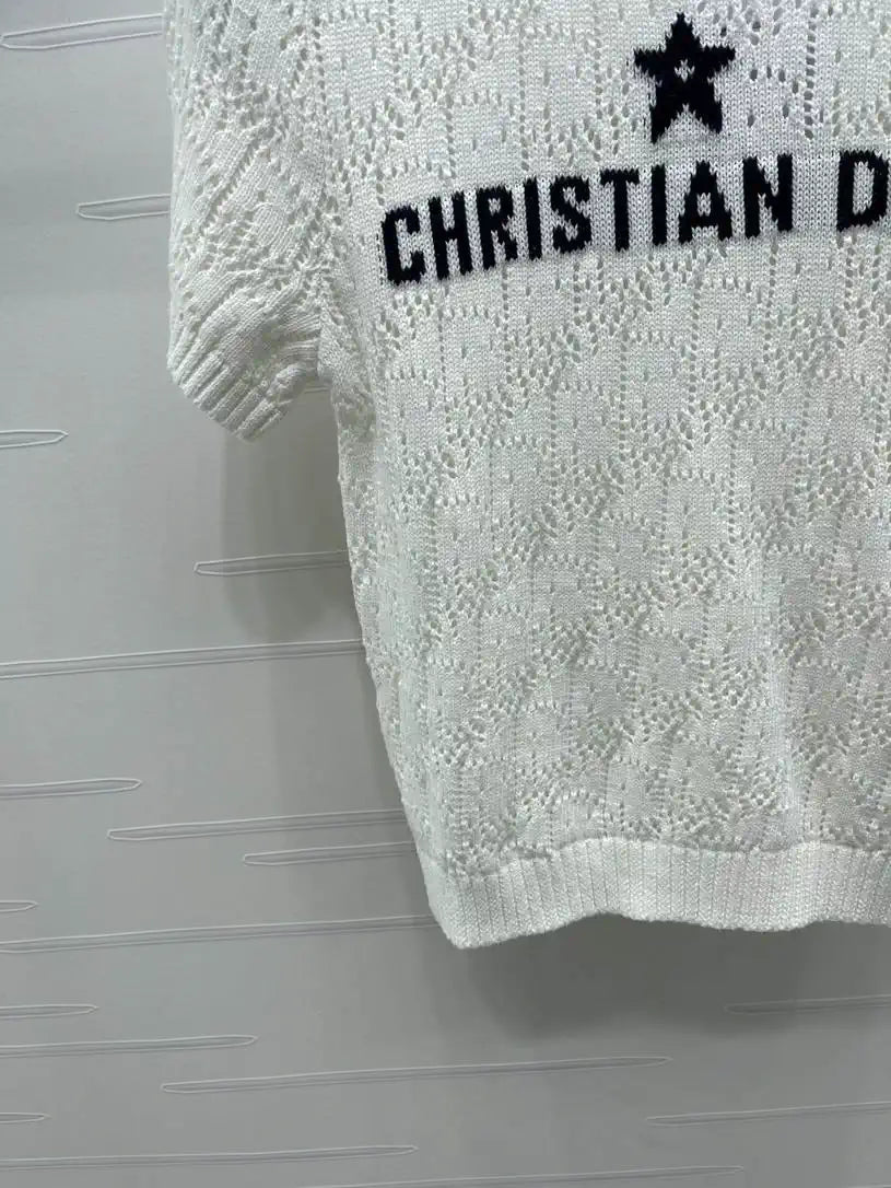 Dior Women Knitted short sleeves hollow jacquard Sweater D38618