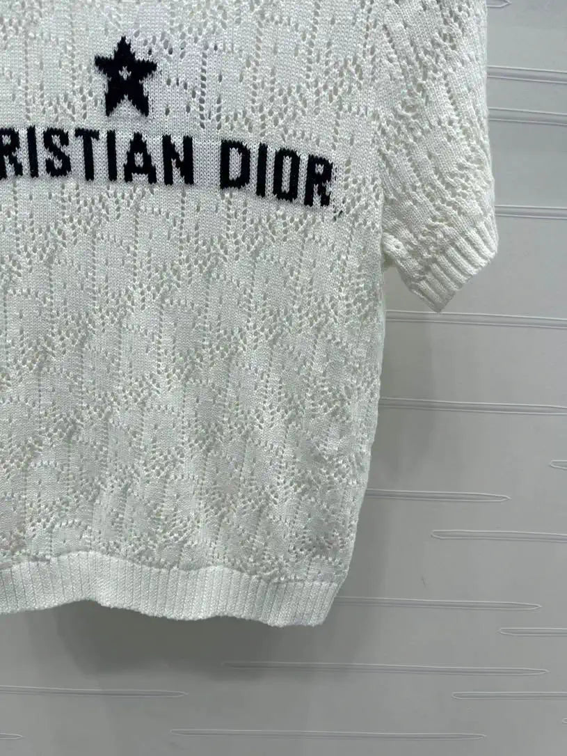 Dior Women Knitted short sleeves hollow jacquard Sweater D38618