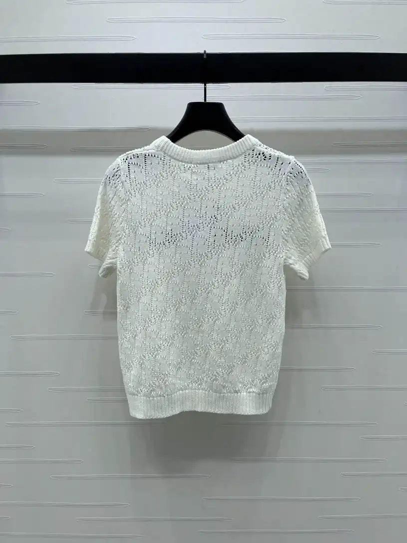 Dior Women Knitted short sleeves hollow jacquard Sweater D38618