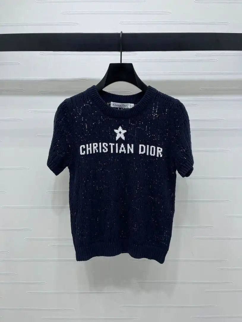 Dior Women Knitted short sleeves hollow jacquard Sweater D38618