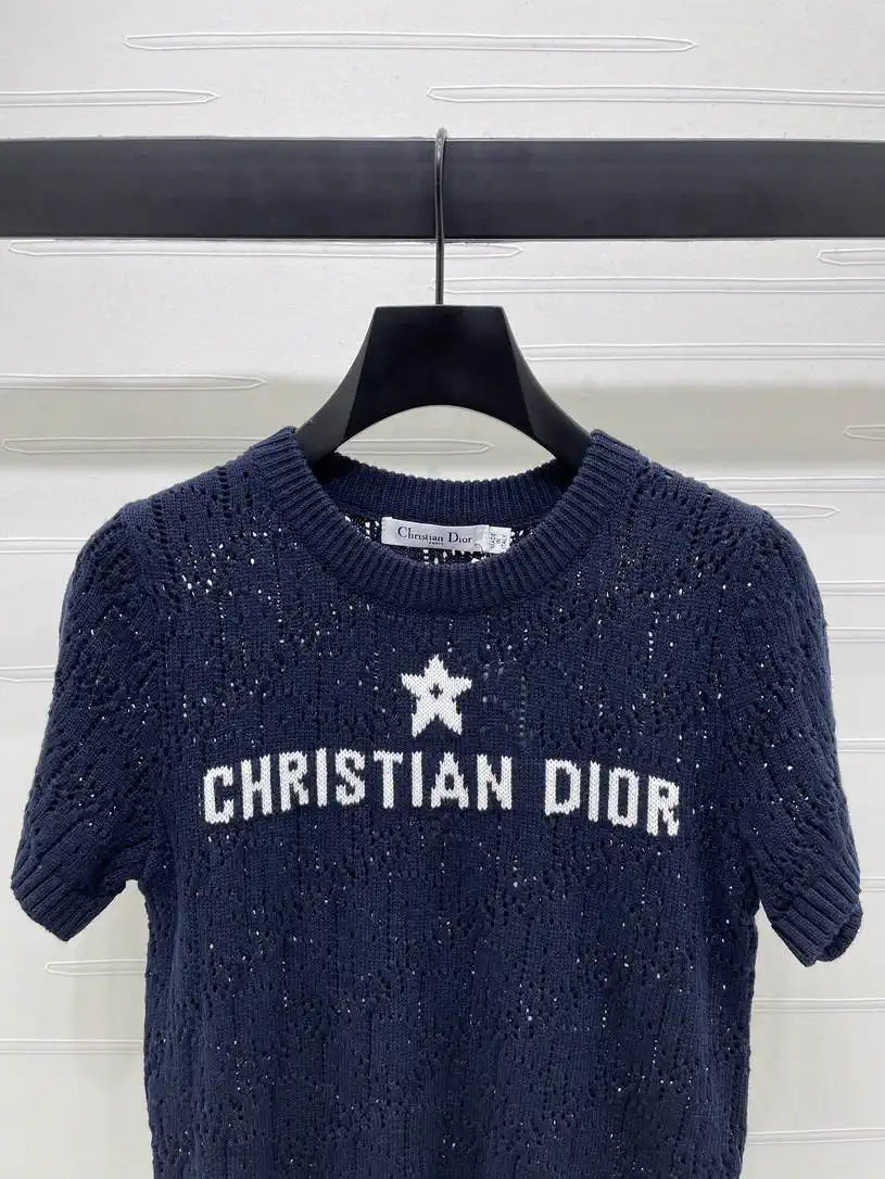 Dior Women Knitted short sleeves hollow jacquard Sweater D38618