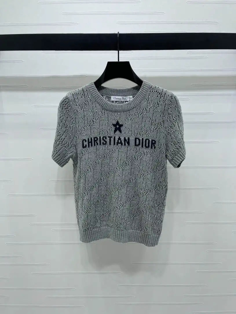 Dior Women Knitted short sleeves hollow jacquard Sweater D38618
