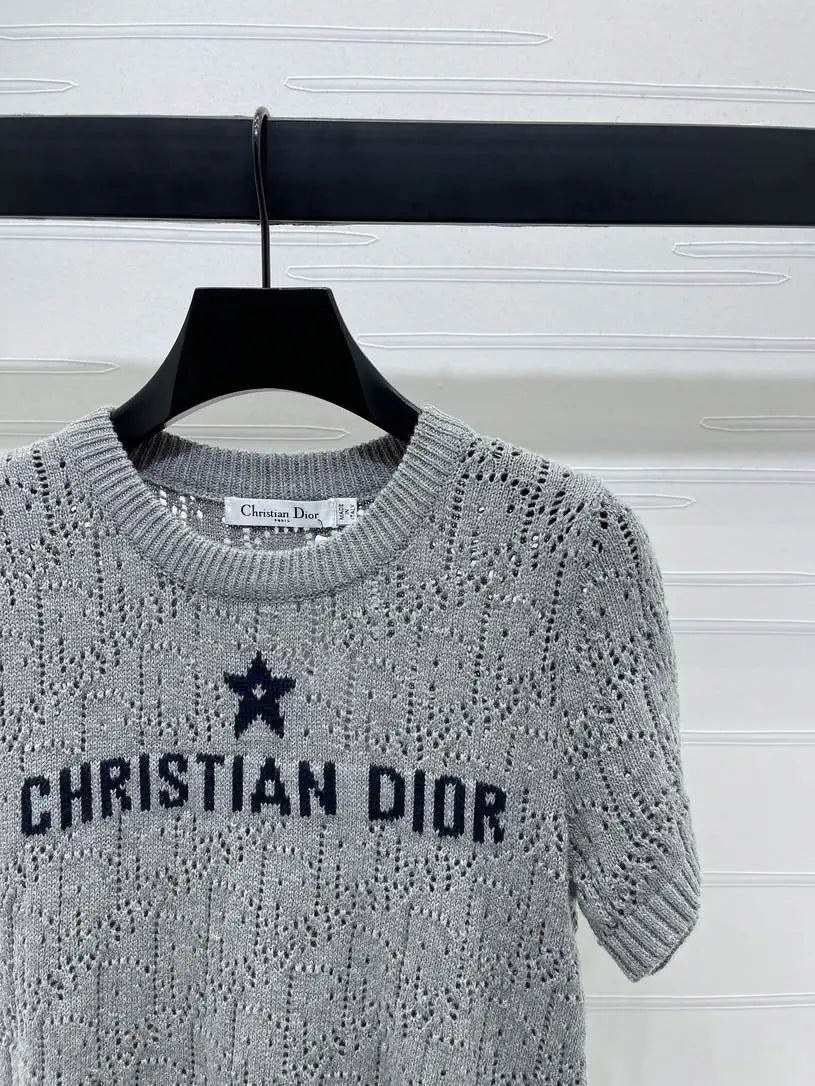 Dior Women Knitted short sleeves hollow jacquard Sweater D38618