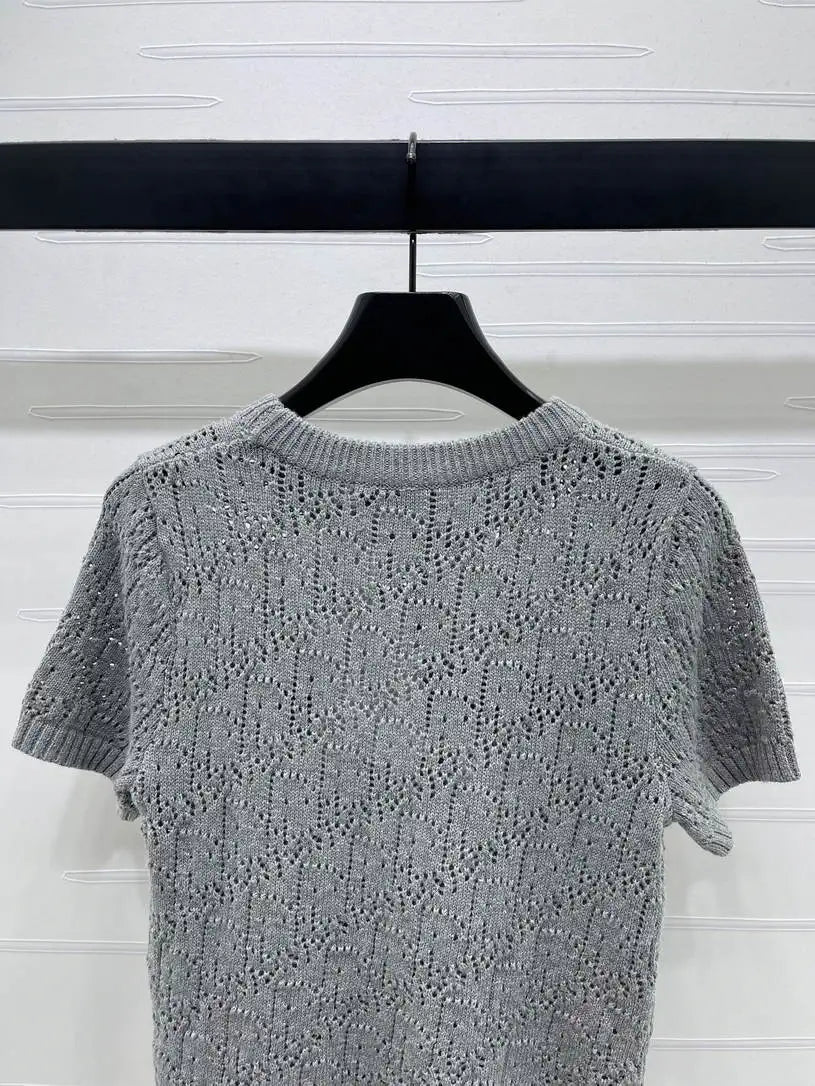 Dior Women Knitted short sleeves hollow jacquard Sweater D38618